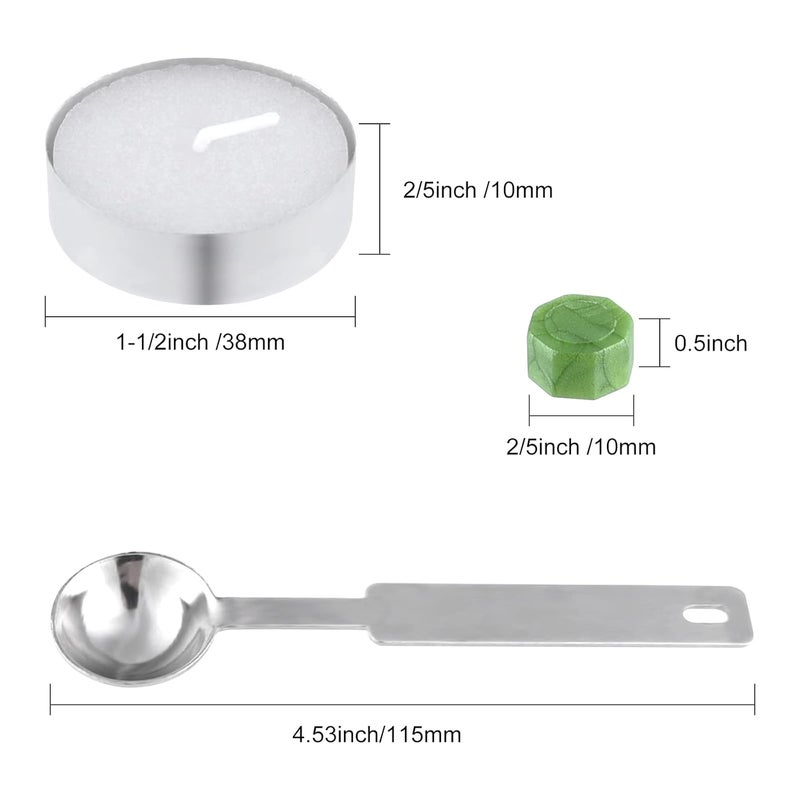 FEPITO 300 Pcs Octagon Sealing Wax Beads with 3 Pcs Tea Candles and 1 Pcs Wax Melting Spoon for Wax Stamp Sealing (Green Mix) - Image 2