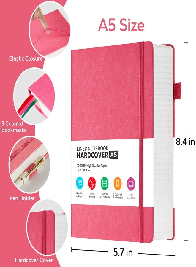 FOCUS DAY Lined Journal Notebook for Women/Men Writing Work, 320 Pages Hardcover Pink Leather Daily Diary Journals Note book College Ruled for Note Taking, A5 (5.7'' X 8.4'') - Image 2