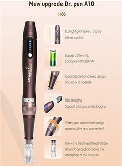 دي آر. بن قلم Dr.pen Ultima A10 Microneedling - قلم احترافي لاسلكي قابل للتعديل لتدليك الوجه والجسم ونمو الشعر مع 22 خرطوشة - سهل الاستخدام، أفضل هدية للنساء  - Image 2