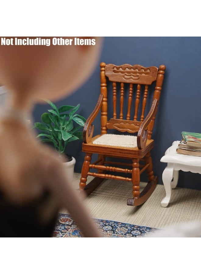 SYOSI Miniature Rocking Chair, Dollhouse Furniture, Dollhouse Accessories, 1/12 Scale Brown Rocking Chair for Miniature Doll House, Tiny Furniture for Doll Collection, Home Decor for Display (Brown) - Image 5