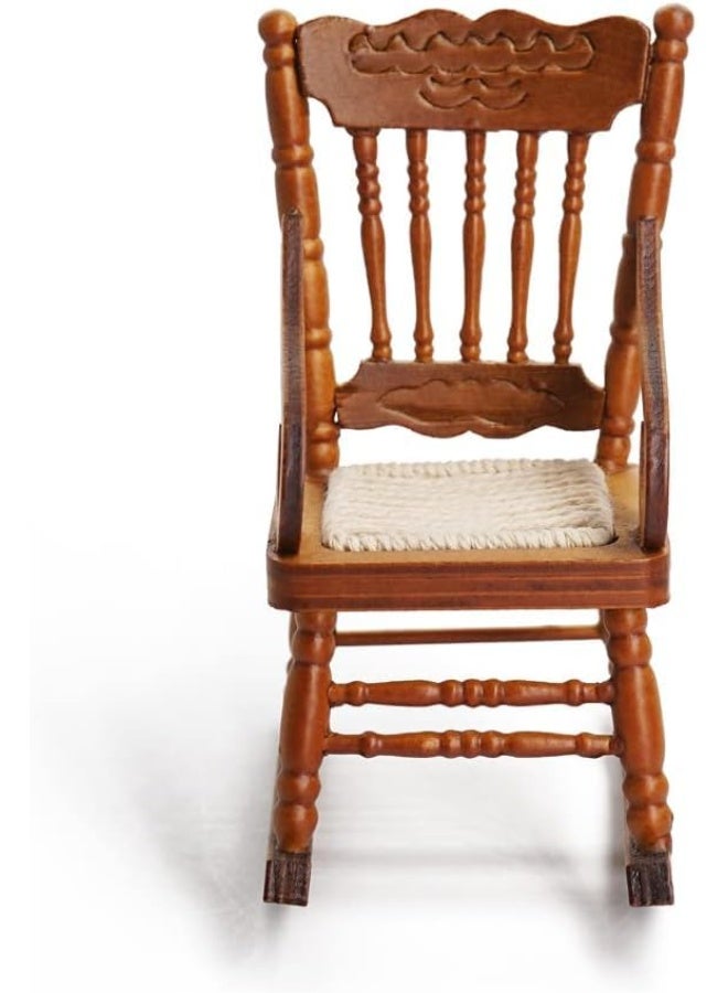 SYOSI Miniature Rocking Chair, Dollhouse Furniture, Dollhouse Accessories, 1/12 Scale Brown Rocking Chair for Miniature Doll House, Tiny Furniture for Doll Collection, Home Decor for Display (Brown) - Image 2