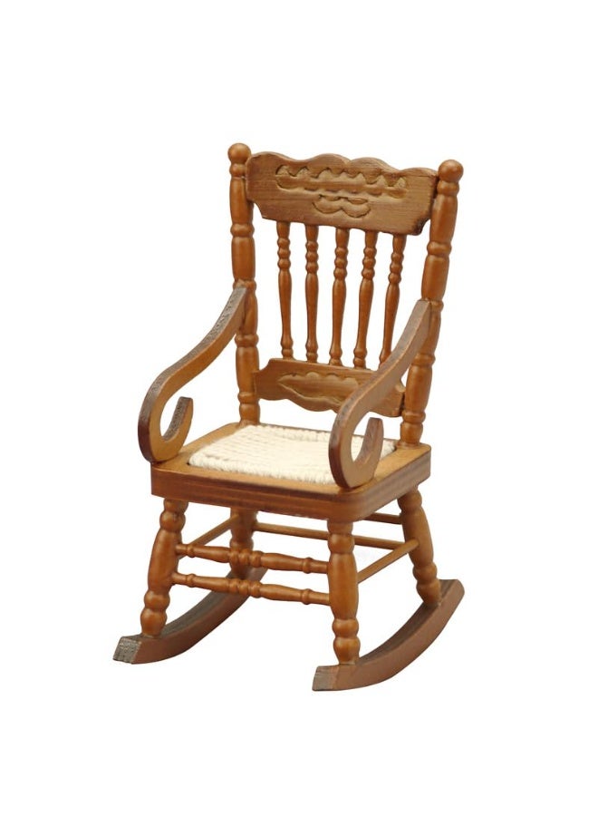 SYOSI Miniature Rocking Chair, Dollhouse Furniture, Dollhouse Accessories, 1/12 Scale Brown Rocking Chair for Miniature Doll House, Tiny Furniture for Doll Collection, Home Decor for Display (Brown) - Image 1