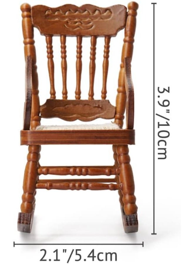 SYOSI Miniature Rocking Chair, Dollhouse Furniture, Dollhouse Accessories, 1/12 Scale Brown Rocking Chair for Miniature Doll House, Tiny Furniture for Doll Collection, Home Decor for Display (Brown) - Image 4