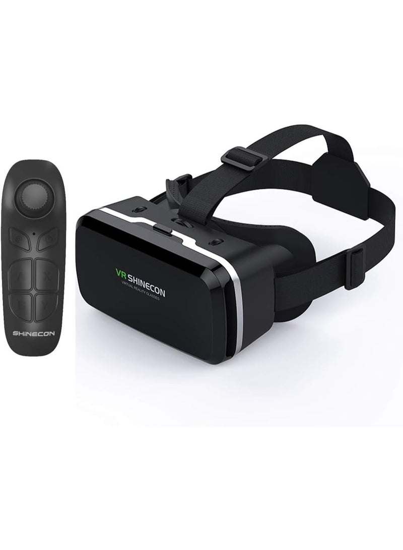 VR SHINECON HD Virtual Reality Headset w/Controller/Gamepad,VR Headsets for iPhone/Android,3D VR Glasses for TV, Movies & Video Games-VR Goggles Compatible with iOS, Android Phones - Image 1
