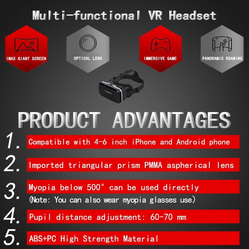 VR SHINECON HD Virtual Reality Headset w/Controller/Gamepad,VR Headsets for iPhone/Android,3D VR Glasses for TV, Movies & Video Games-VR Goggles Compatible with iOS, Android Phones - Image 3