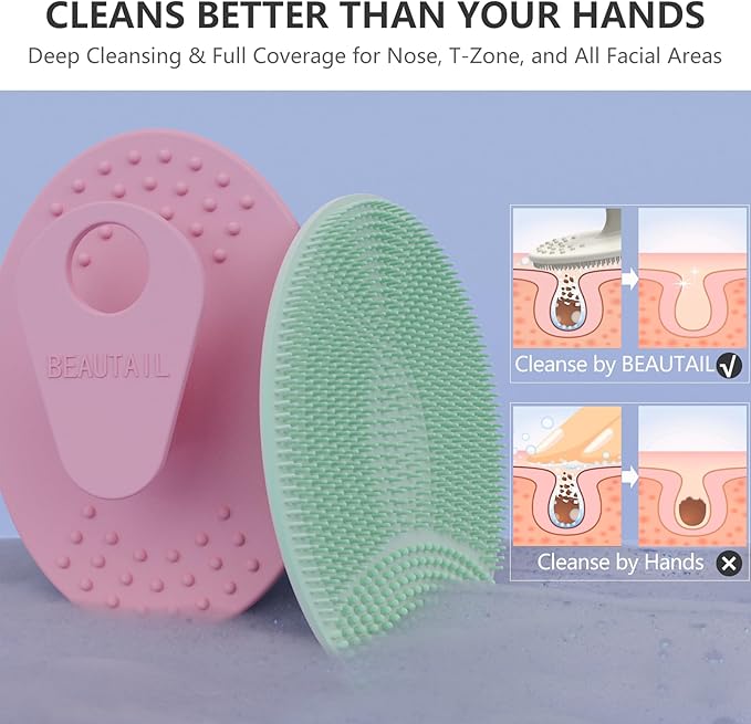BEAUTAIL Face Scrubber 4 Pack BEAUTAIL Silicone Manual Facial Cleansing Brush for Men Women Gentle Face Scrubber Exfoliator Skin Care Exfoliating Face Brush BlackStarlightPinkBlue - Image 3