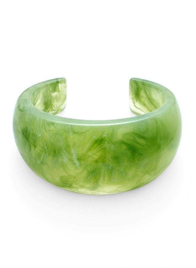 WOWORAMA Green Acrylic Resin Cuff Bracelet for Women Chunky Translucent Dome Open Cuff Bracelet Green Acetate Mottled Resin Bangle Statement Jewelry - Image 1
