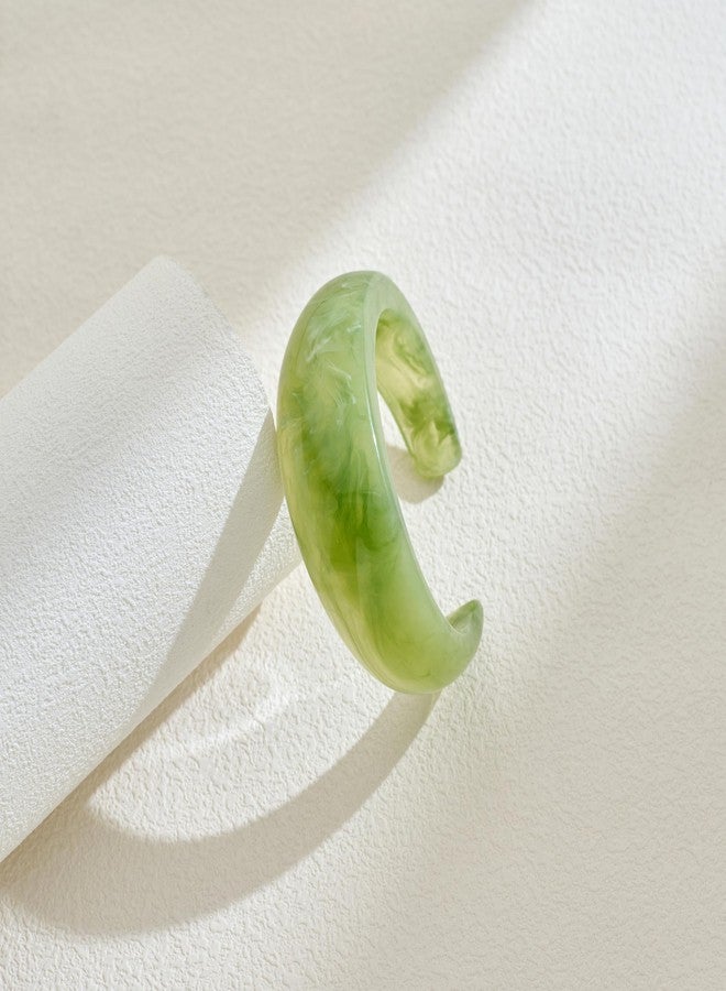 WOWORAMA Green Acrylic Resin Cuff Bracelet for Women Chunky Translucent Dome Open Cuff Bracelet Green Acetate Mottled Resin Bangle Statement Jewelry - Image 5