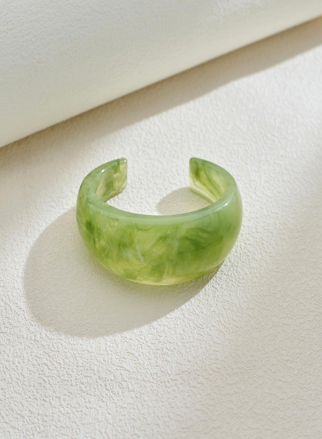 WOWORAMA Green Acrylic Resin Cuff Bracelet for Women Chunky Translucent Dome Open Cuff Bracelet Green Acetate Mottled Resin Bangle Statement Jewelry - Image 4