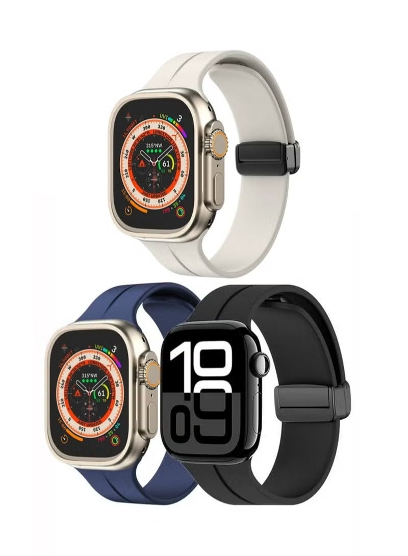 3 Pack Soft Silicone Strap for Apple Watch Series 10, Compatible with Apple Watch Ultra 2/Ultra, Series10/9/8/SE 2nd Gen/7/SE/6/5/4/3/2/1, Compatible with 49/46/45/44/42mm Band - Image 1