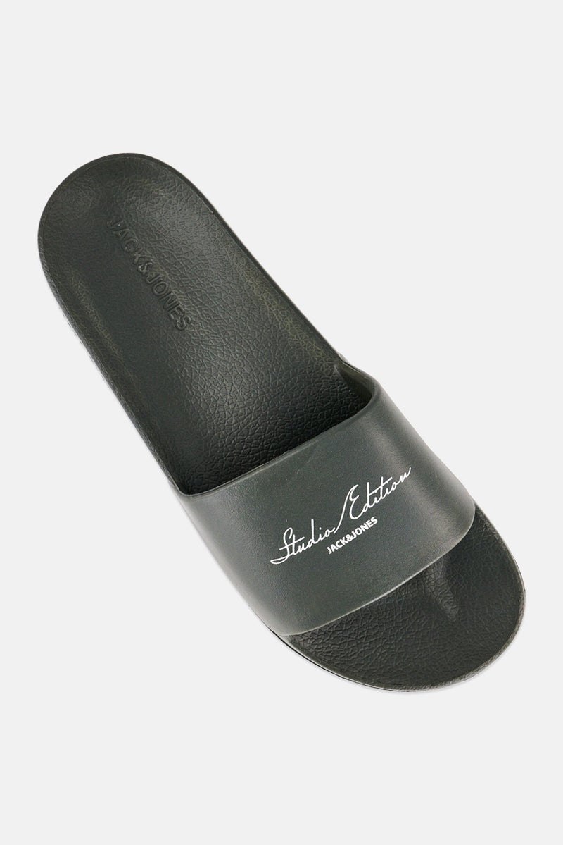 JACK & JONES Men Brand Logo Slip On Slides, Olive - Image 4