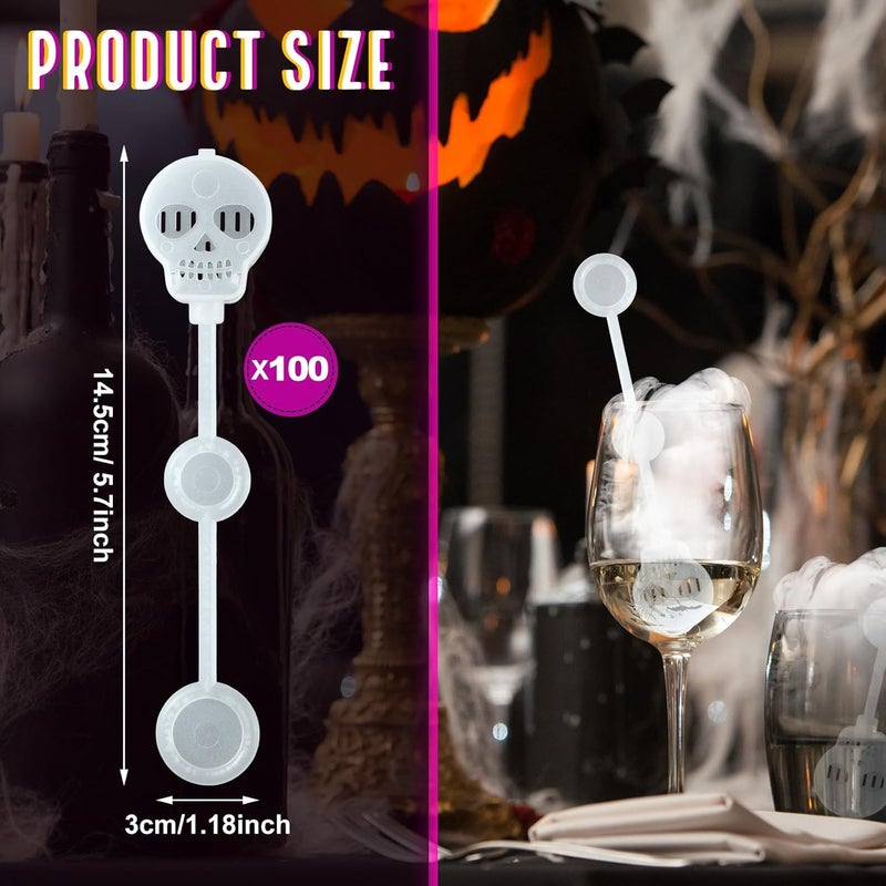 Potchen 100 Pcs Halloween Dry Ice Swizzle Sticks, Skull Shape Plastic Stir Sticks Glow in the Dark Cocktail Beverage Drink Stirrers for Smokey Drinks Coffee Mix Home Bar Party Decoration - Image 2
