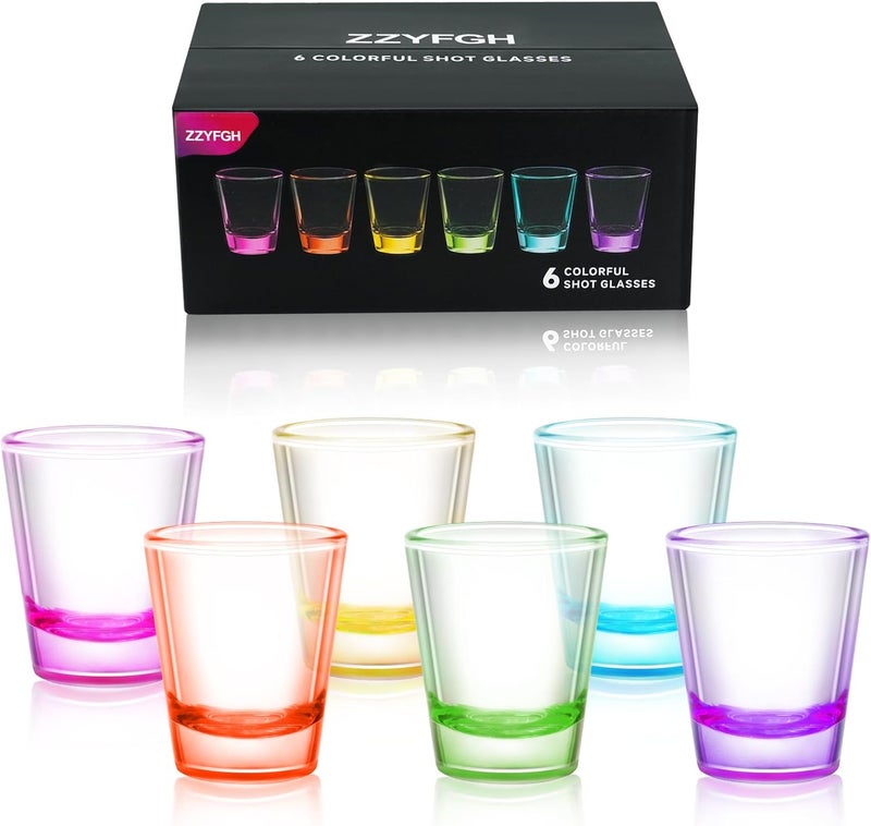 ZZYFGH 6 Pack Shot Glasses Set,1.5 oz Colorful Shot Glass with Heavy Base,Shot Glass for Vodka, Whiskey, Tequila, Espressos, Spirits & Liquors - Image 1