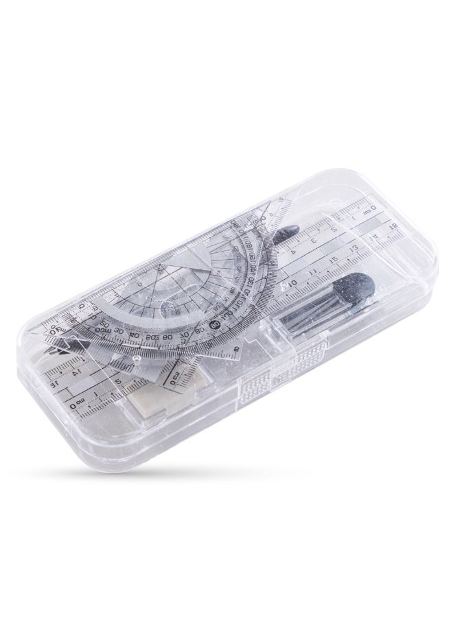 Eazy Kids Eazy Kids 7-Piece Geometry Set in Clear Plastic Case – Ruler, Protractor, Compass, Eraser - Image 1