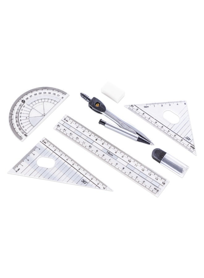 Eazy Kids Eazy Kids 7-Piece Geometry Set in Clear Plastic Case – Ruler, Protractor, Compass, Eraser - Image 3