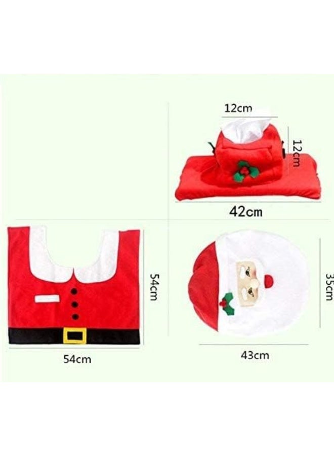 NAKXUS Christmas toilet seat cover Santa Toilet Seat Cover and Rug Set Red Christmas Decorations Bathroom Set of 3 Santa Claus - Image 1
