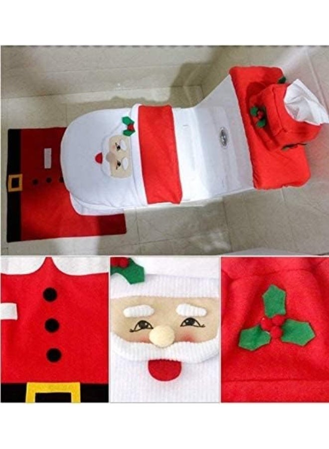 NAKXUS Christmas toilet seat cover Santa Toilet Seat Cover and Rug Set Red Christmas Decorations Bathroom Set of 3 Santa Claus - Image 5