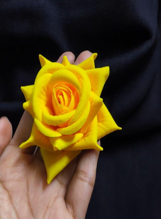 Artificial Rose Flower Hair Clip for Women, Bun and Hairstyle Accessory with Alligator Clip (Pack of 2 Yellow) - Image 2