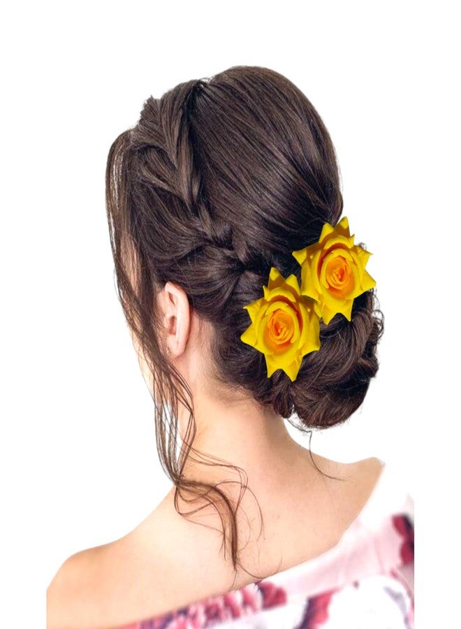Artificial Rose Flower Hair Clip for Women, Bun and Hairstyle Accessory with Alligator Clip (Pack of 2 Yellow) - Image 5