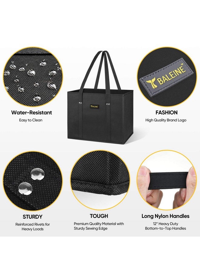 Baleine BALEINE 3Pk Reusable Grocery Bags, Foldable Shopping Bags for Groceries with Reinforced Bottom & Handles (Black)  - Image 5