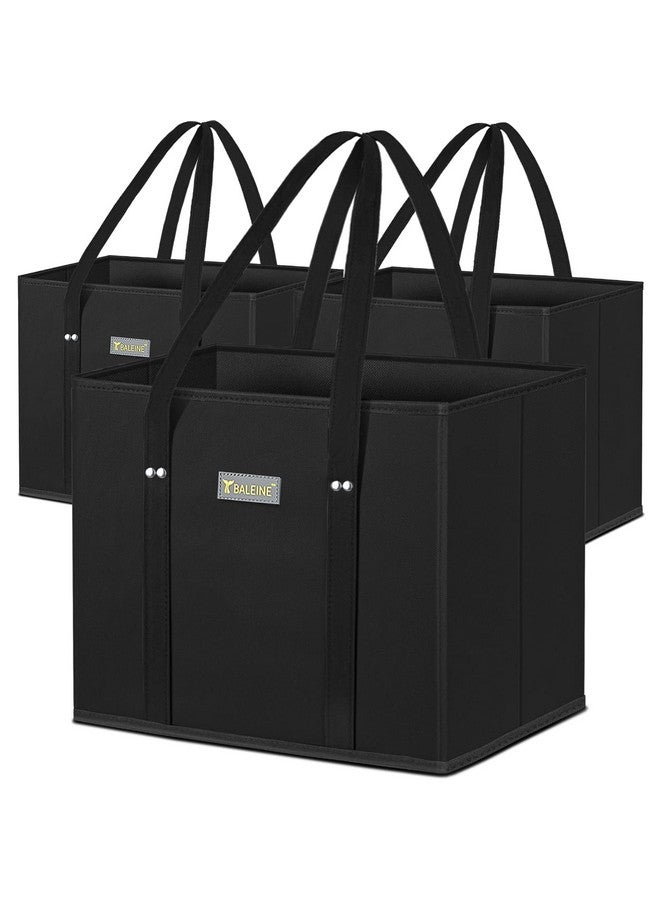 Baleine BALEINE 3Pk Reusable Grocery Bags, Foldable Shopping Bags for Groceries with Reinforced Bottom & Handles (Black)  - Image 1
