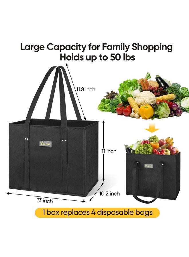Baleine BALEINE 3Pk Reusable Grocery Bags, Foldable Shopping Bags for Groceries with Reinforced Bottom & Handles (Black)  - Image 2