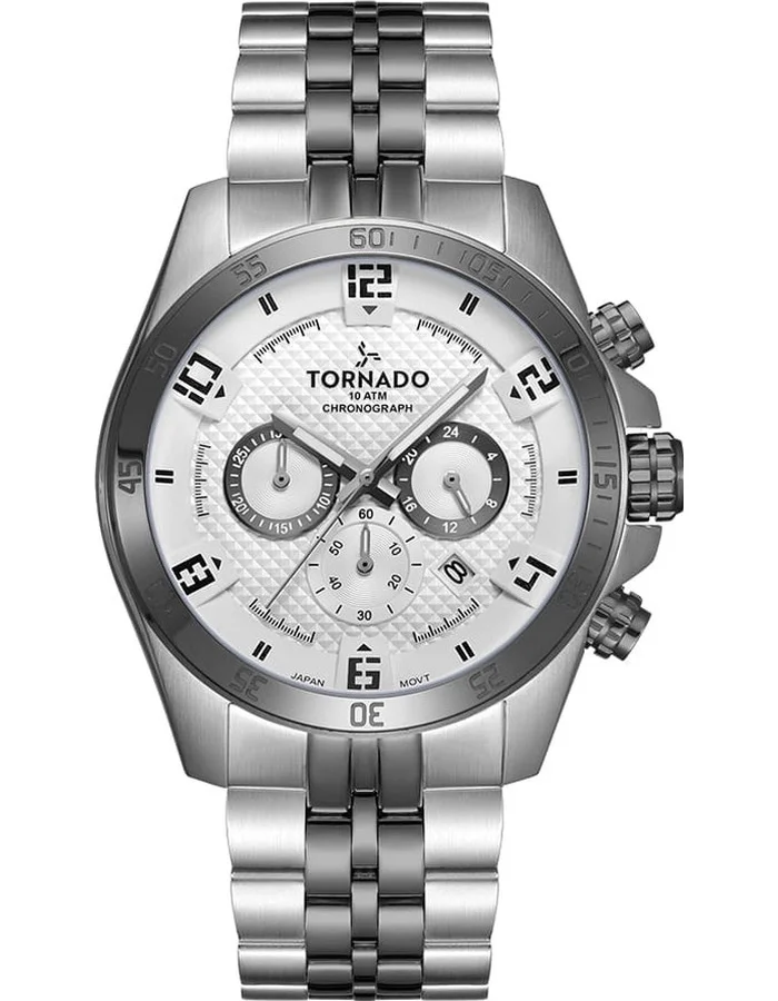 TORNADO Men's Stainless Steel Chronograph Watch T3149B-YBYW - 46x51 mm
