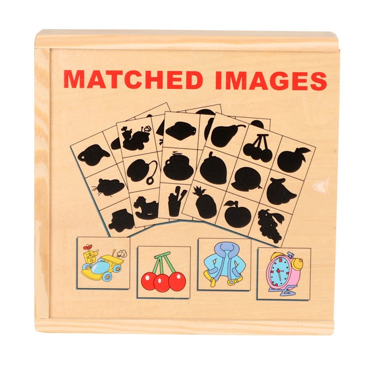 Children'S Wooden Skin Shadow Building Blocks Matching Cartoon Animal Digital Word Puzzle Cognitive Threading Toy - Image 1