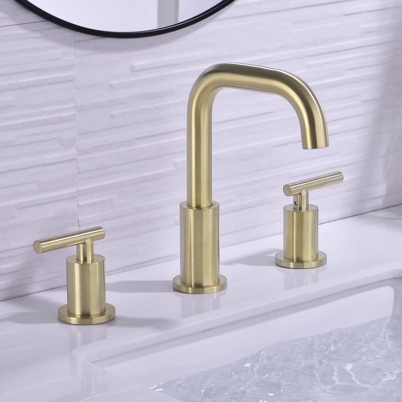TRUSTMI Bathroom Faucet 2 Handle 8 Inch Brass Bathroom Sink Faucet 3 Hole Widespread with 360 Degree Swivel Spout, cUPC Water Supply Lines and Overflow Pop Up Drain Included, Brushed Gold - Image 3