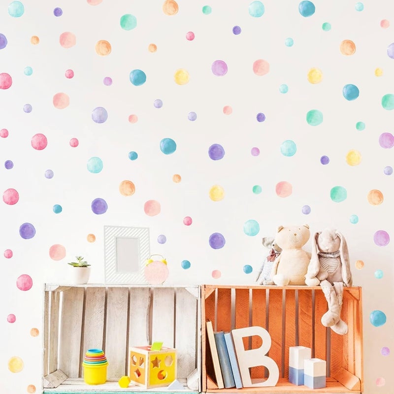 AOWDIAO 153 Pcs Watercolor Polka Dot Wall Decals Peel & Stick Vinyl Dots Stickers for Bedroom, Nursery, Playroom & Classroom Decor - Image 1