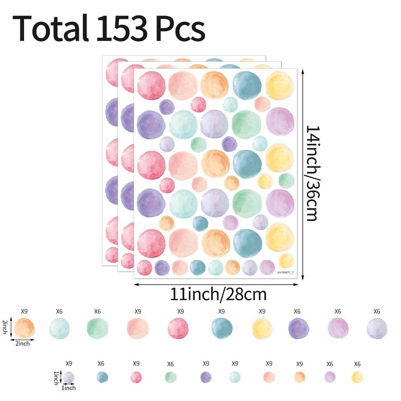 AOWDIAO 153 Pcs Watercolor Polka Dot Wall Decals Peel & Stick Vinyl Dots Stickers for Bedroom, Nursery, Playroom & Classroom Decor - Image 2