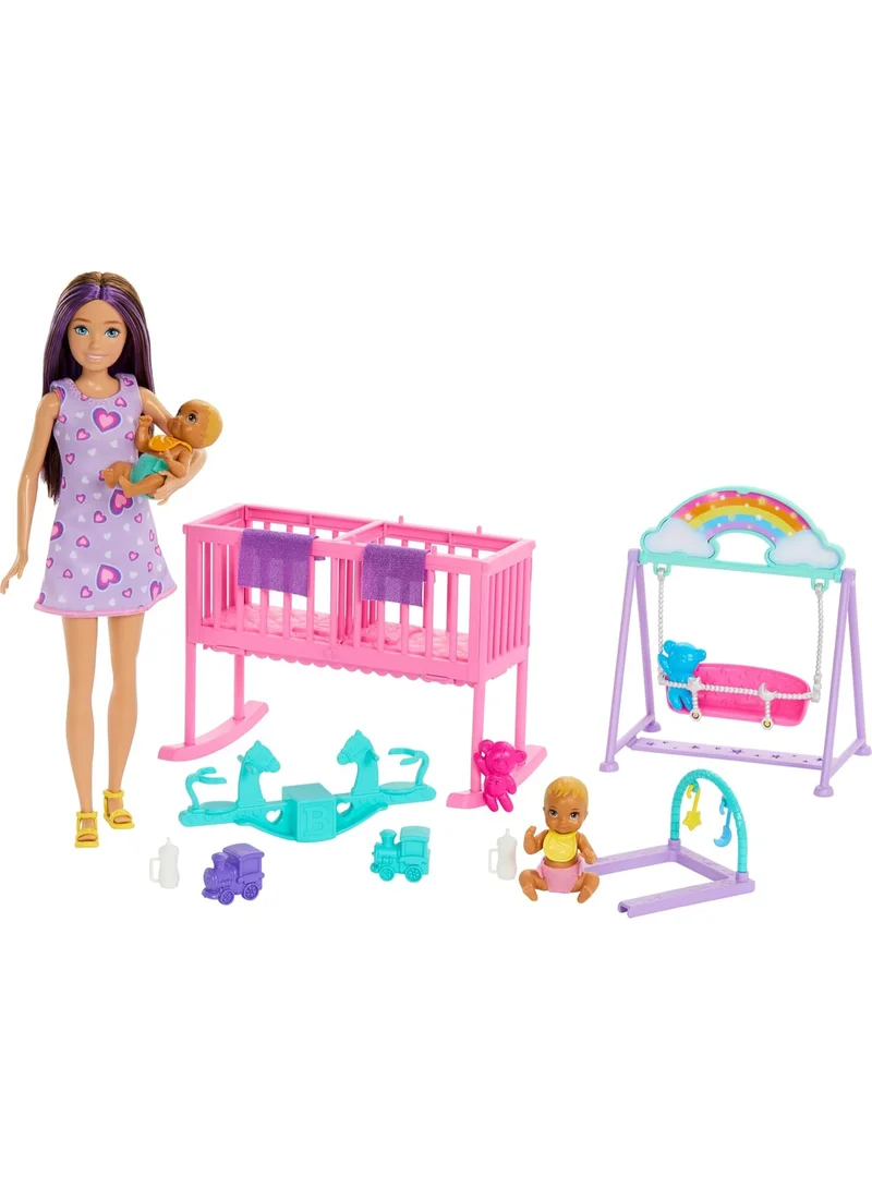Barbie Skipper Doll & Nursery Playset with Accessories, Includes Twin Baby Dolls, Crib, Swing, See-Saw & More​​​