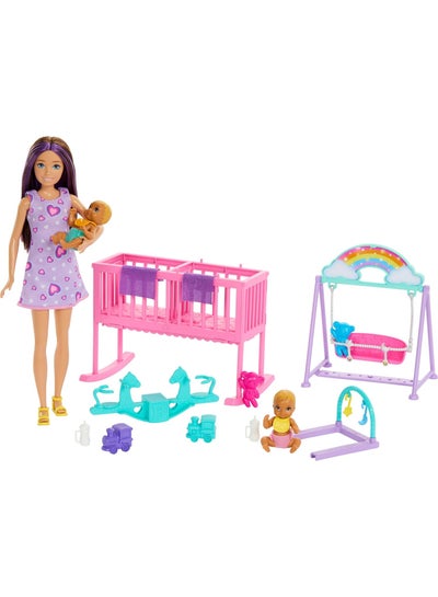 Barbie Skipper Doll & Nursery Playset with Accessories Includes Twin Baby Dolls Crib Swing See-Saw & More​​​