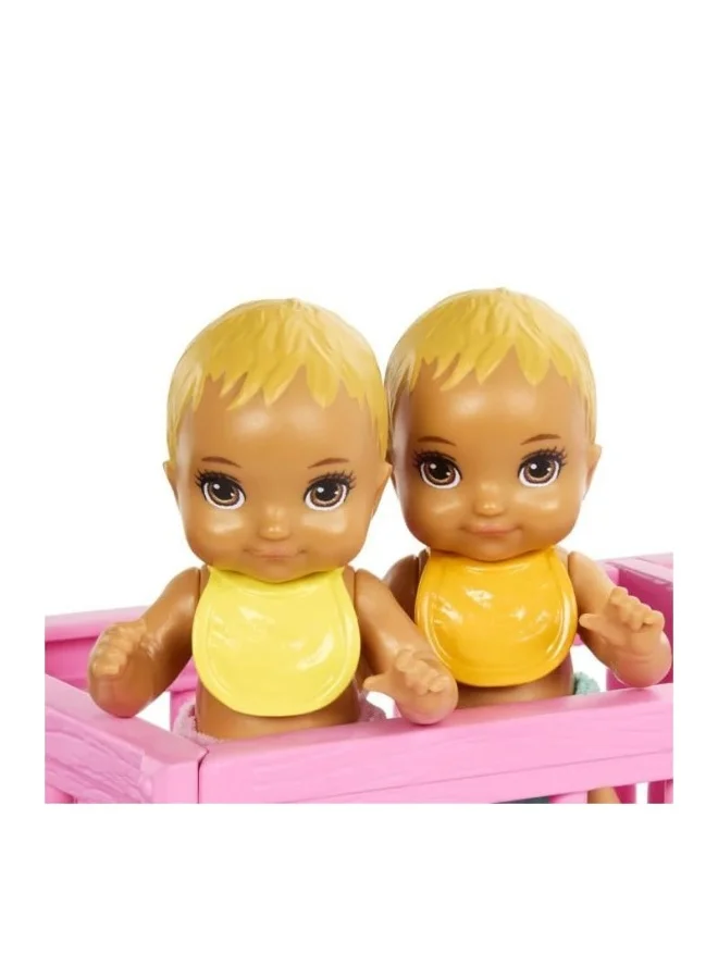 Barbie Skipper Doll & Nursery Playset with Accessories, Includes Twin Baby Dolls, Crib, Swing, See-Saw & More​​​