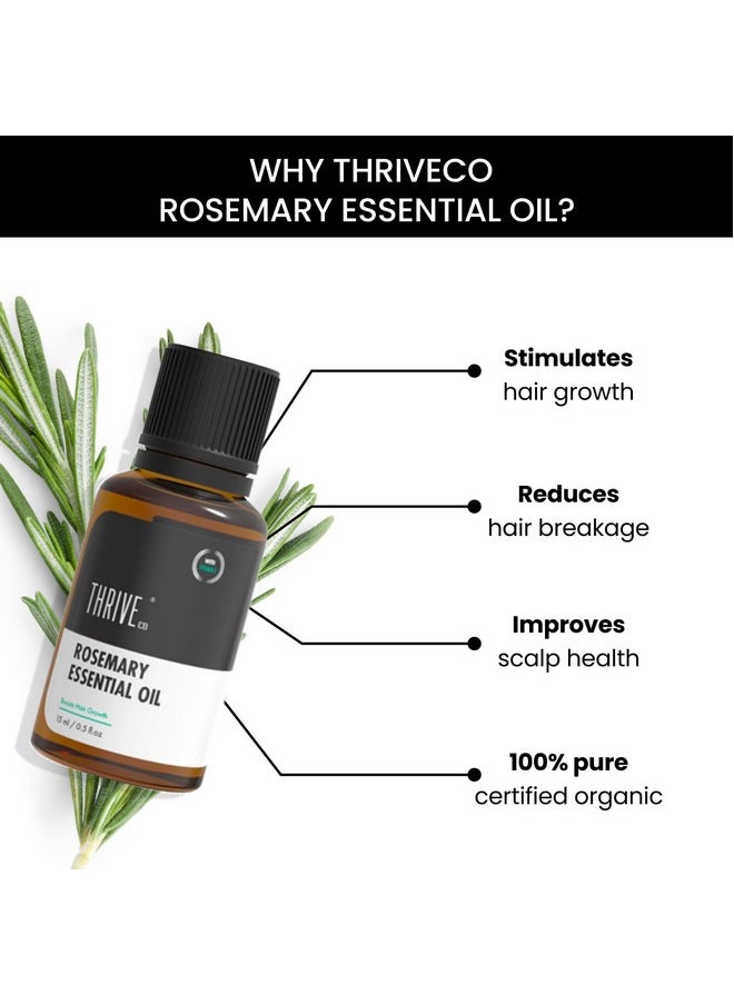 THRIVECO - Rosemary Essential Oil For Hair Growth & Hair Fall Control | Reduces Hair Breakage & Improves Scalp Health | 100% Pure, Certified Organic & Natural | With Vitamin E | For Men & Women | 15Ml - Image 1