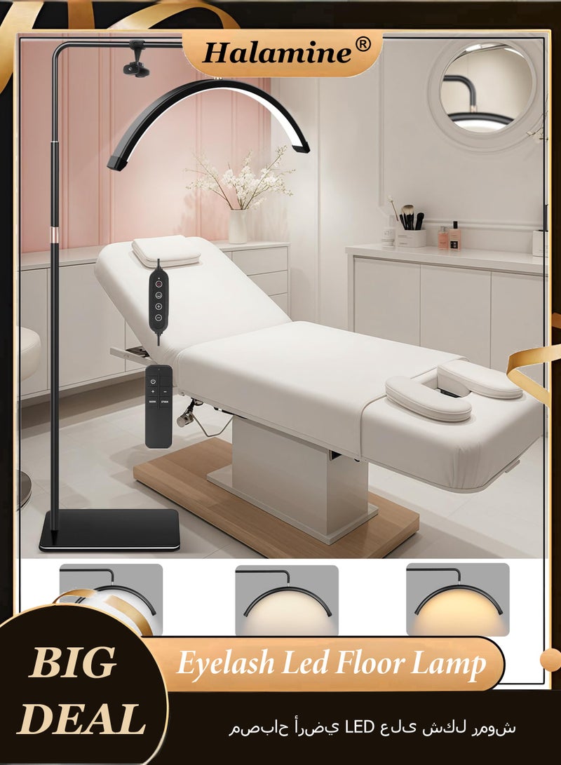 هالامين Sure! Here's the translation into Arabic:  **مصباح الأرضية بتقنية LED لرموش العين، مصباح نصف قمر دوار للرموش، مصباح للخبيرة التجميلية، مصباح وشم، سطوع قابل للتعديل و3 أوضاع للون، إضاءة دافئة إلى باردة، باللون الأسود** - Image 1