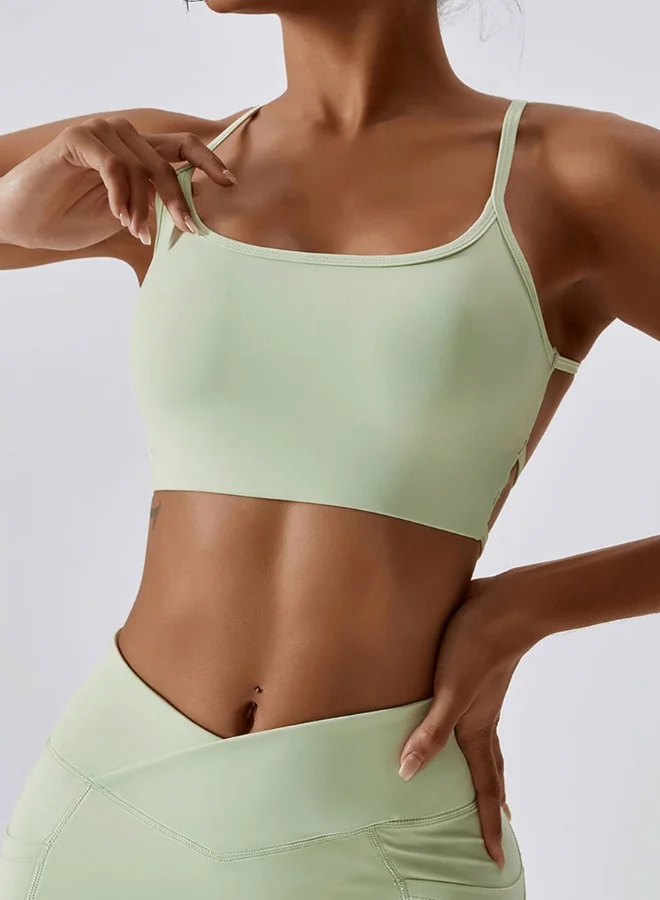 KAWN.YOGA Womens Cross Striped Back Sports Bra - Padded Low Impact Workout Yoga Bra with Removable Built in Bra