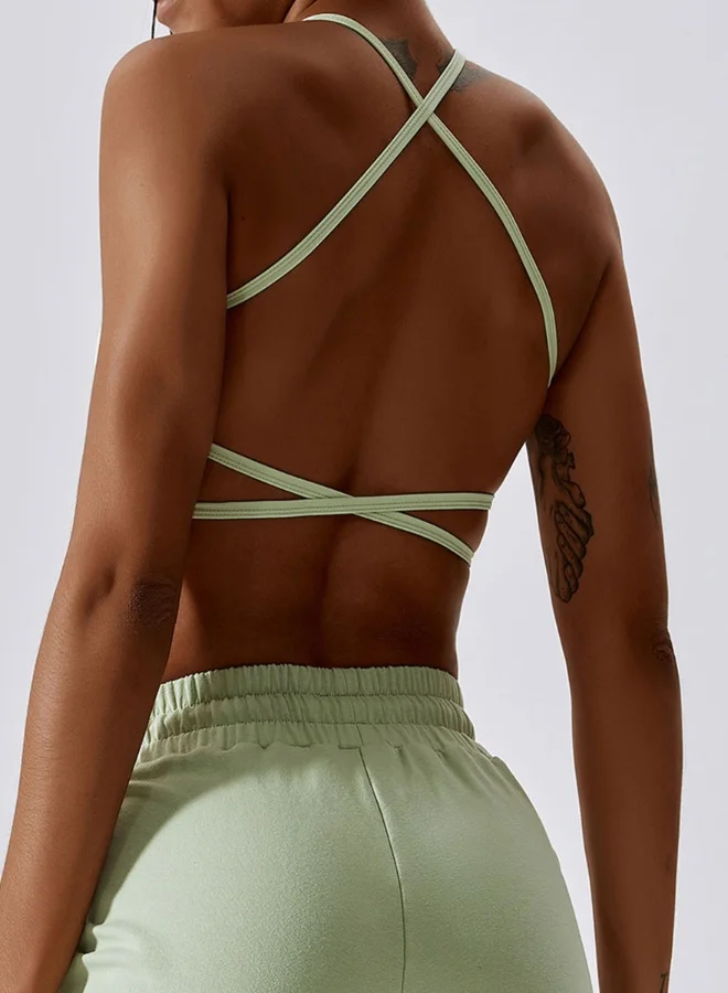 KAWN.YOGA Womens Cross Striped Back Sports Bra - Padded Low Impact Workout Yoga Bra with Removable Built in Bra