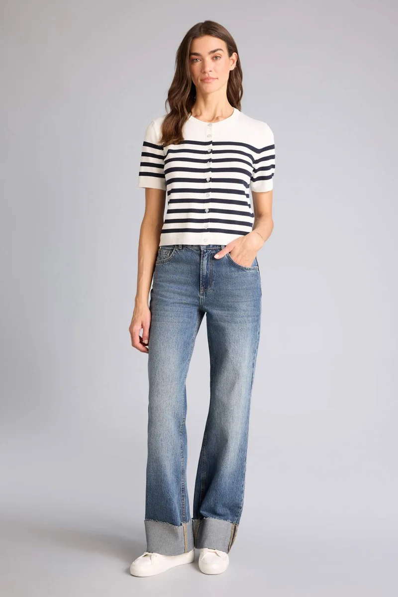 ديفاكتو Regular Fit Crew Neck Striped Cardigan