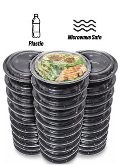 Round plastic plates for storing food, 30 plates, washable, heated in the microwave, and stored in the refrigerator.