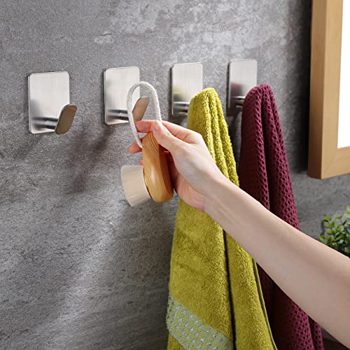 DELITON Adhesive Towel Hooks on Wall: Robe Hooks for Hanging Clothes Hats Stick on Bathroom/Kitchen SUS 304 Stainless Steel Silver - Image 2