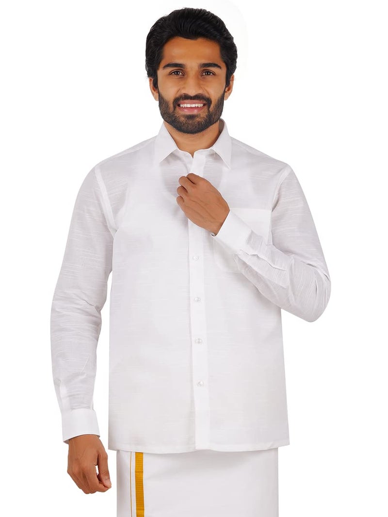 RAMRAJ COTTON رامراج كوتون قميص رجالي أبيض من القطن النقي بأكمام كاملة (38 ; أبيض) - Image 1