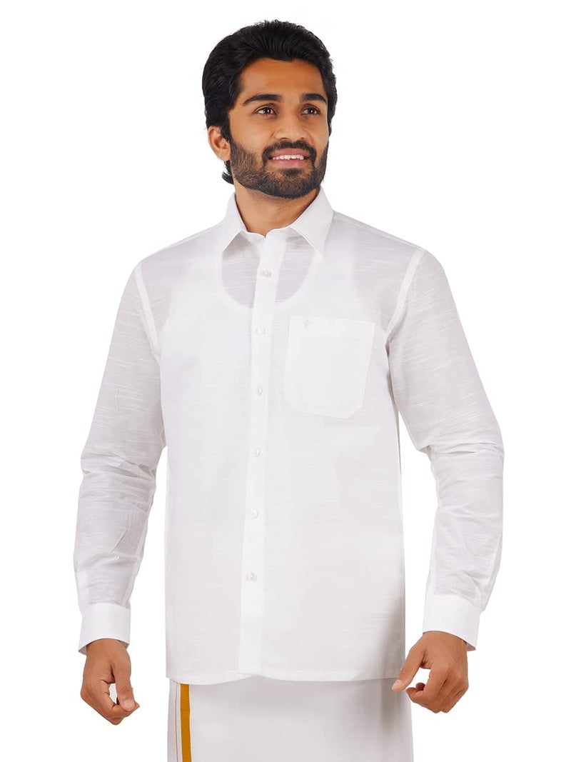 RAMRAJ COTTON رامراج كوتون قميص رجالي أبيض من القطن النقي بأكمام كاملة (38 ; أبيض) - Image 4