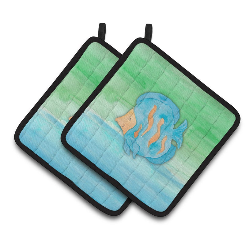Caroline's Treasures ""Caroline's Treasures Blue Fish Watercolor Decorated pot holder  7.5"""" x 7.5""""  Multicolor"" 