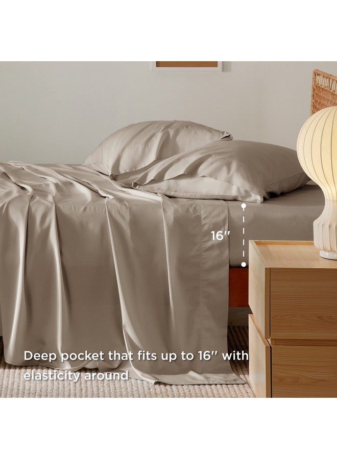 Bedsure Bedsure California King Sheet Sets, Cooling Sheets, Rayon Derived from Bamboo, Deep Pocket Up to 16", Breathable & Soft Bed Sheets, Hotel Luxury Silky Bedding Sheets & Pillowcases, Simply Taupe  - Image 3
