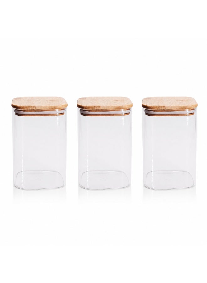 3-Piece Small Glass Spice & Storage Jars Set with Airtight Silicone Bamboo Lids for Coffee Tea Spices - 8.5x6 cm - Image 1
