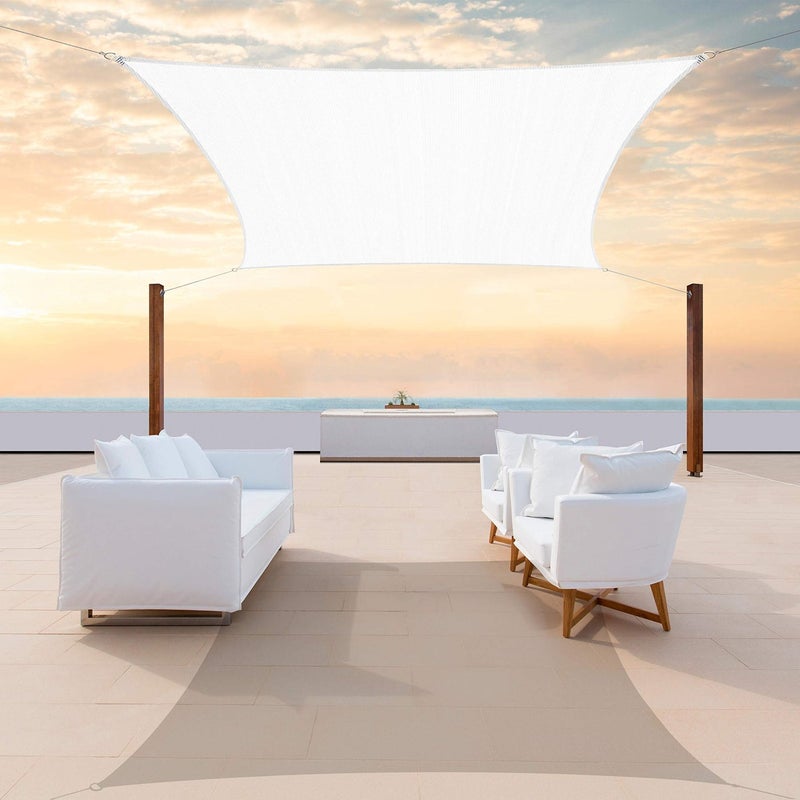 ColourTree 8 x 12 White Rectangle Sun Shade Sail Canopy Awning Shelter Fabric Cloth Screen UV Block UV Resistant Heavy Duty Commercial Grade Outdoor Patio Carport We Make Custom Size