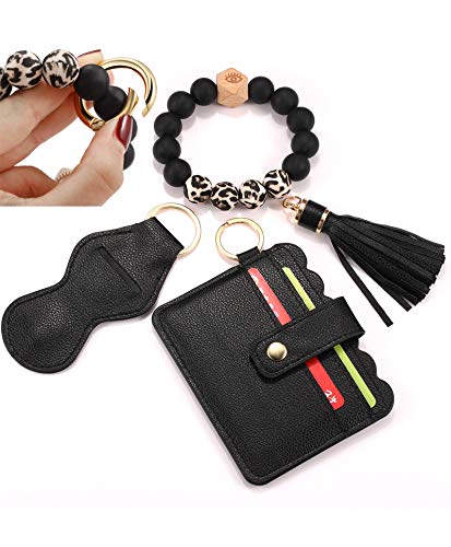 BVGA Wristlet Keychain Bracelet with Wallet，Silicone Bead keyring Bracelet Bangle Car Key Ring Holder Tassel Keyring for Women - Image 3