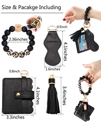 BVGA Wristlet Keychain Bracelet with Wallet，Silicone Bead keyring Bracelet Bangle Car Key Ring Holder Tassel Keyring for Women - Image 4