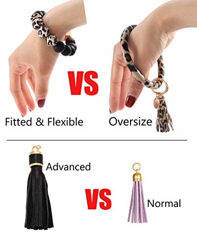 BVGA Wristlet Keychain Bracelet with Wallet，Silicone Bead keyring Bracelet Bangle Car Key Ring Holder Tassel Keyring for Women - Image 5